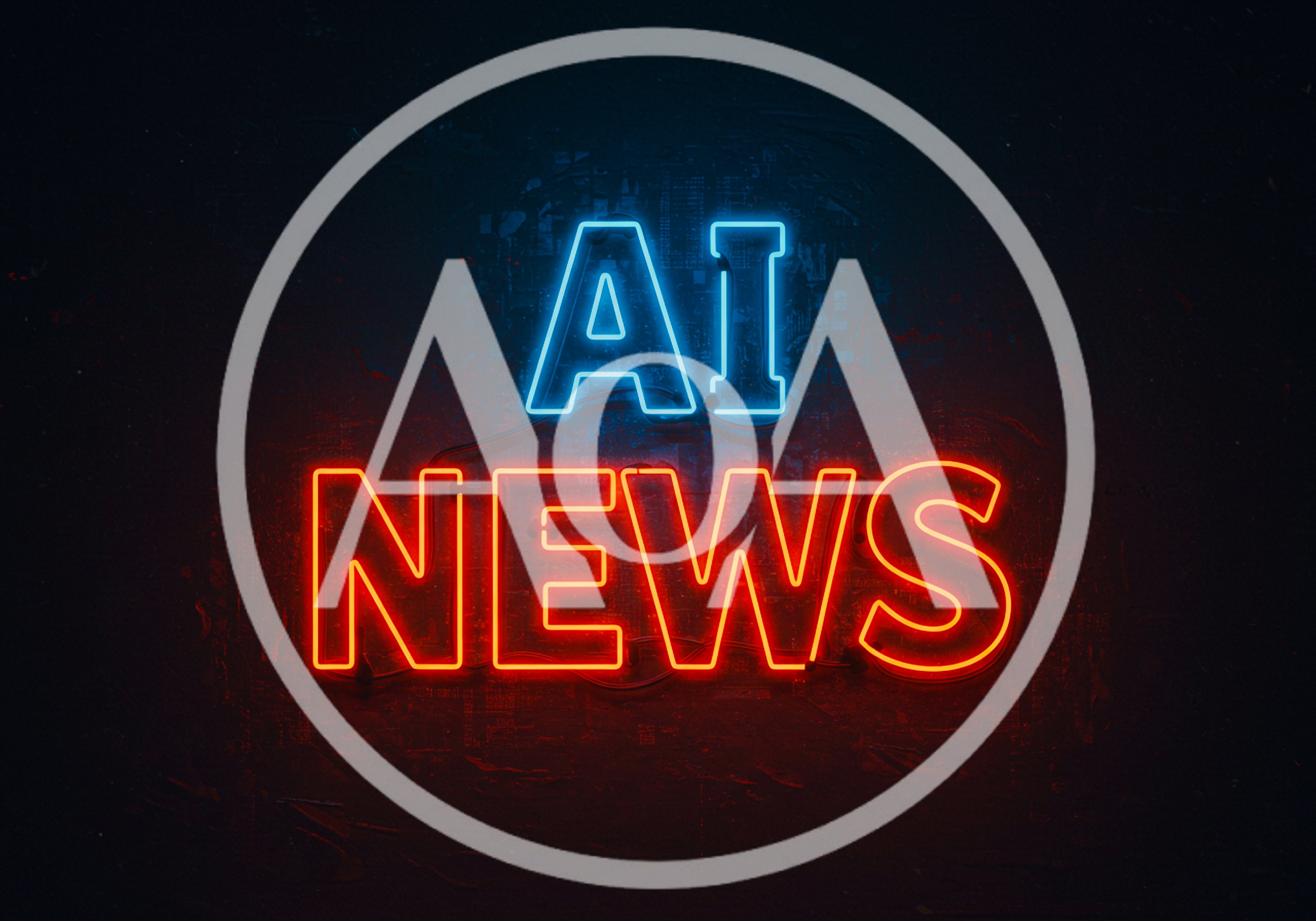 Neon AI News Sign Glowing On Dark Textured Wall