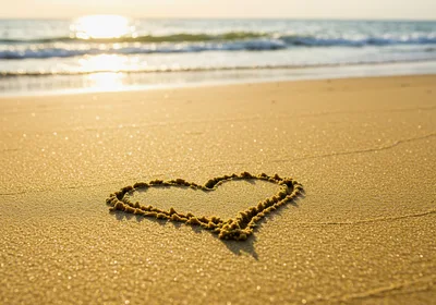 Heart Shape Drawn In The Sand On A Beach