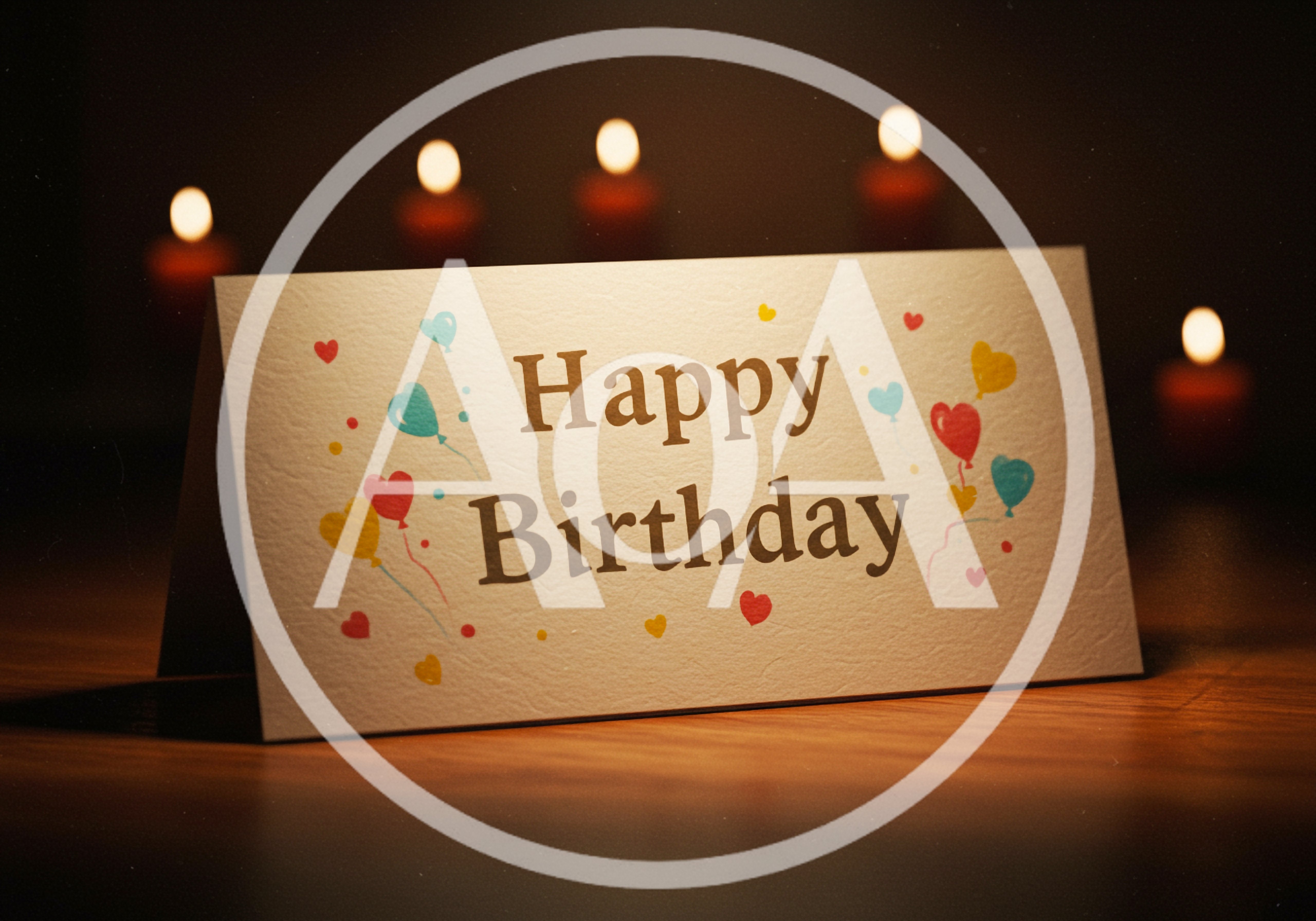Happy Birthday Greeting Card on Wooden Table