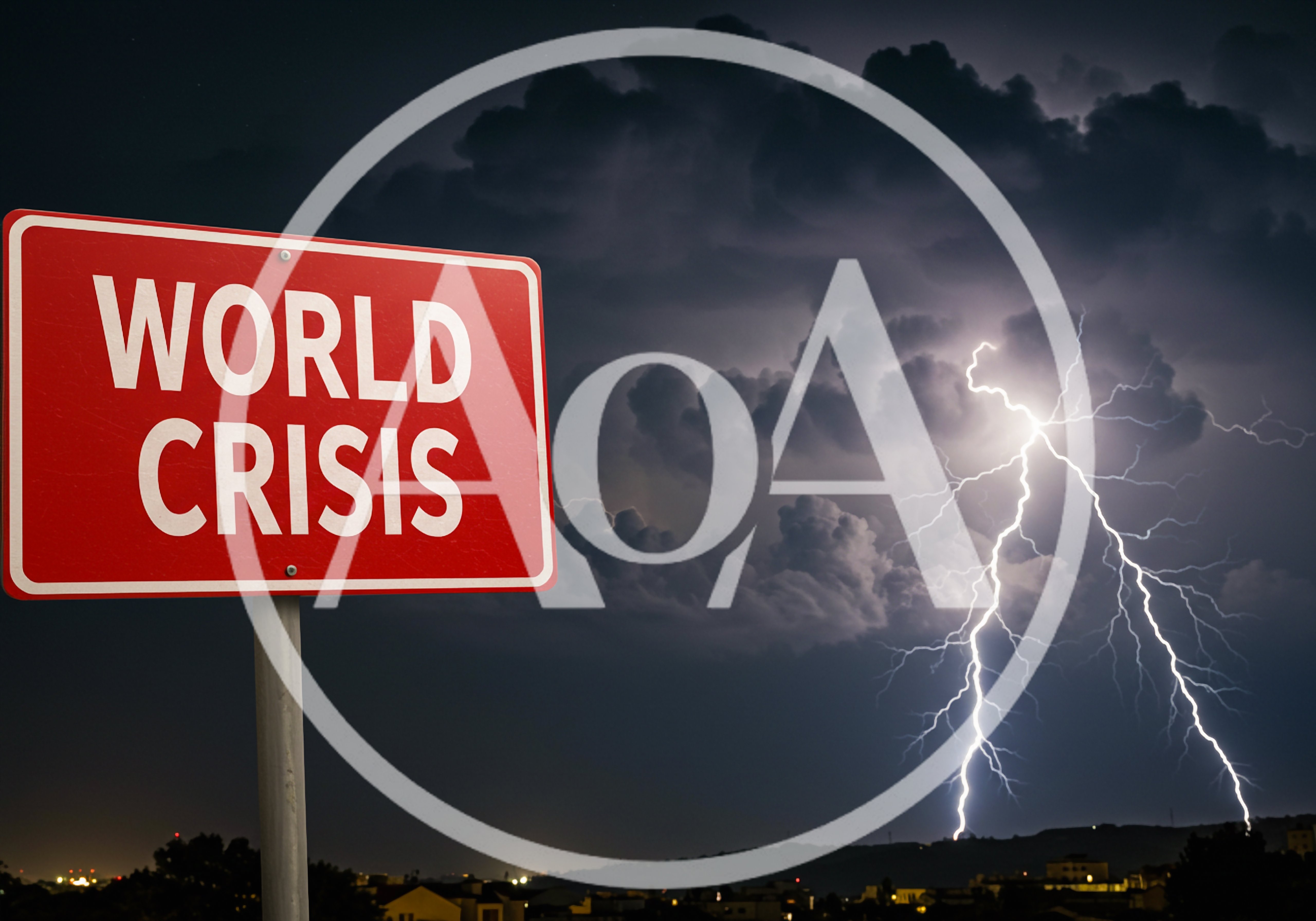World Crisis Sign Against A Stormy Lightning Sky