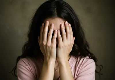 Young Woman Covering Her Face With Hands