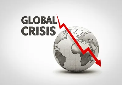 Global Crisis Concept With Downward Red Arrow And Globe