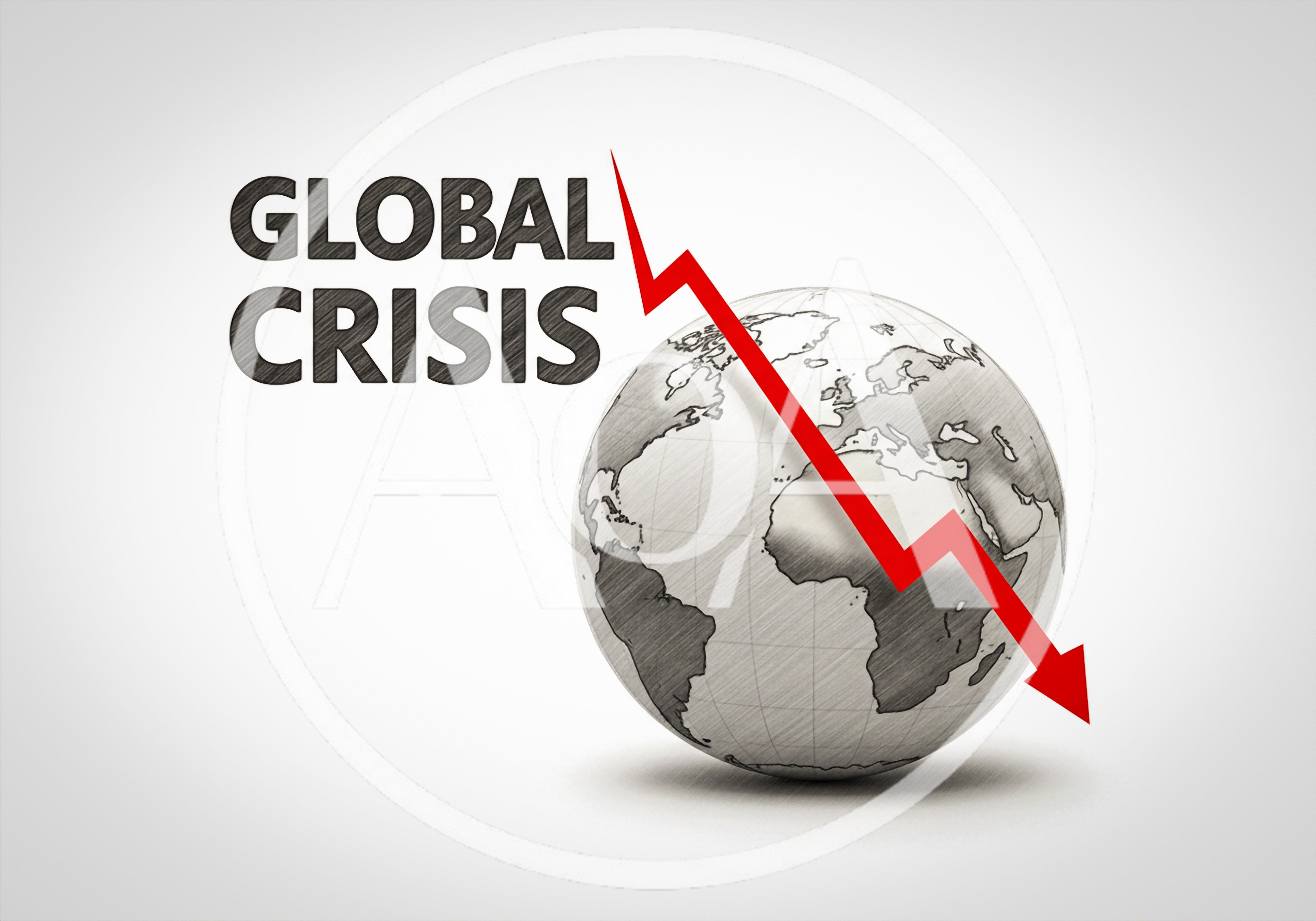 Global Crisis Concept With Downward Red Arrow And Globe