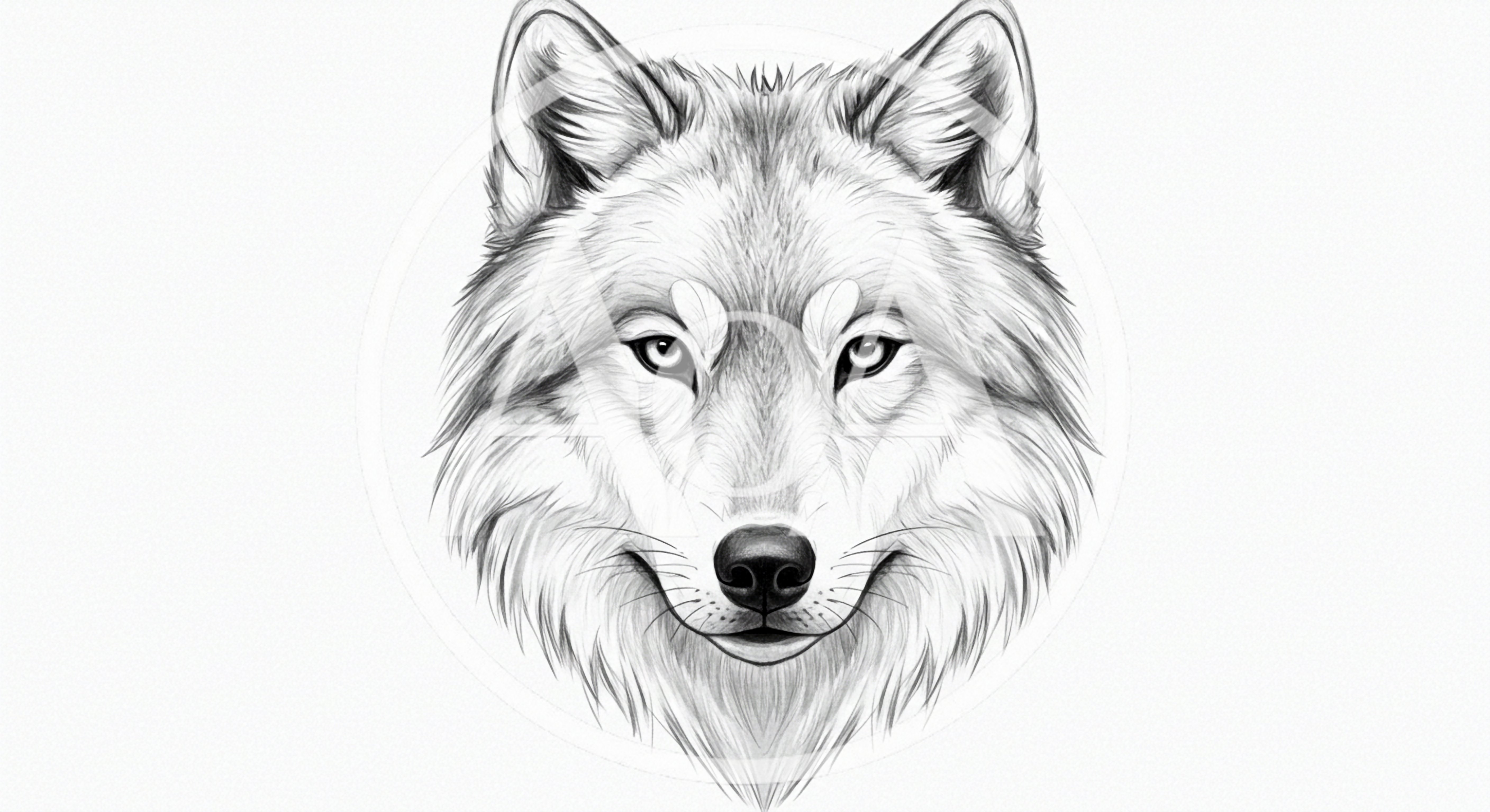 Detailed Pencil Sketch Of A Wolf Head
