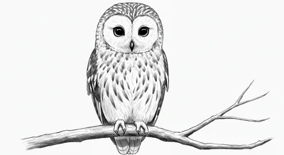 Detailed Pencil Sketch Of An Owl Perched On Branch