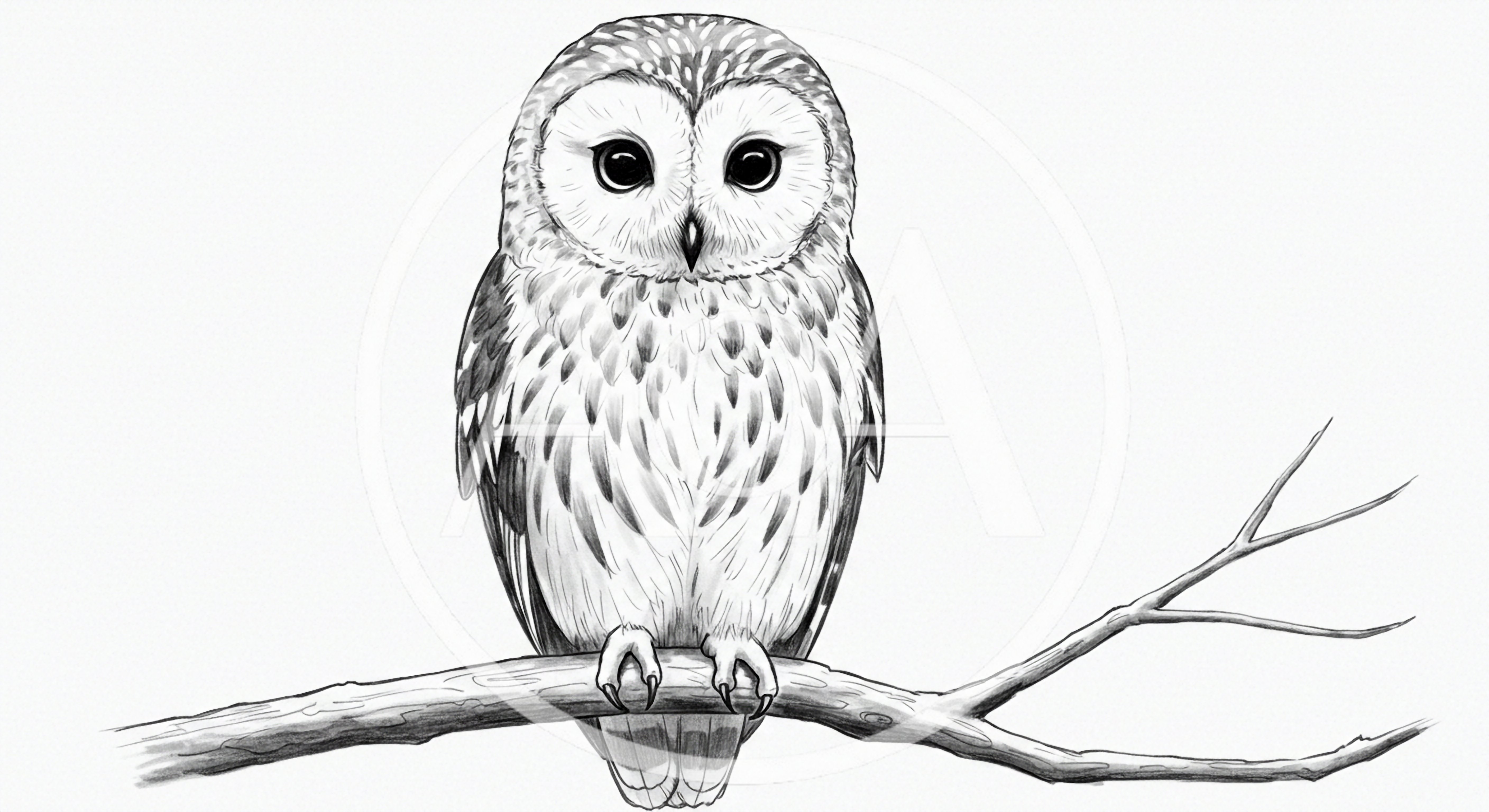 Detailed Pencil Sketch Of An Owl Perched On Branch