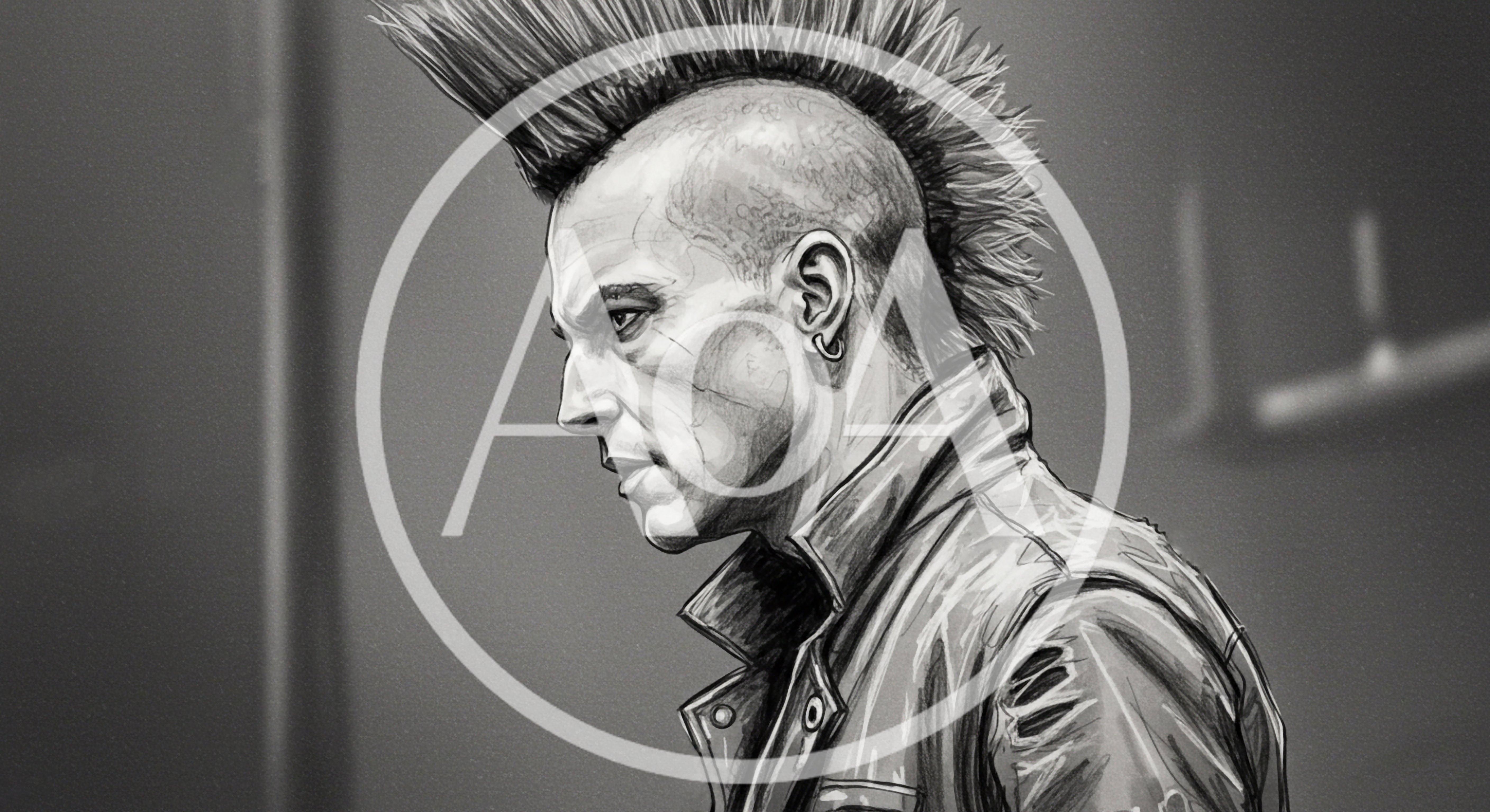 Gritty Pencil Sketch Of A Punk Rocker