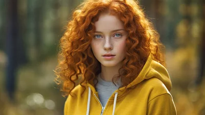 Portrait Of A Young Woman With Curly Red Hair