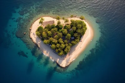 Aerial View Of A Heart Shaped Tropical Island