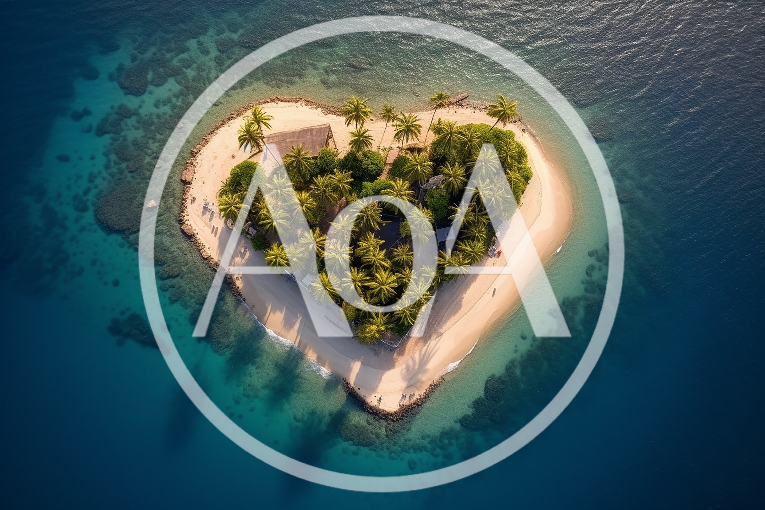 Aerial View Of A Heart Shaped Tropical Island