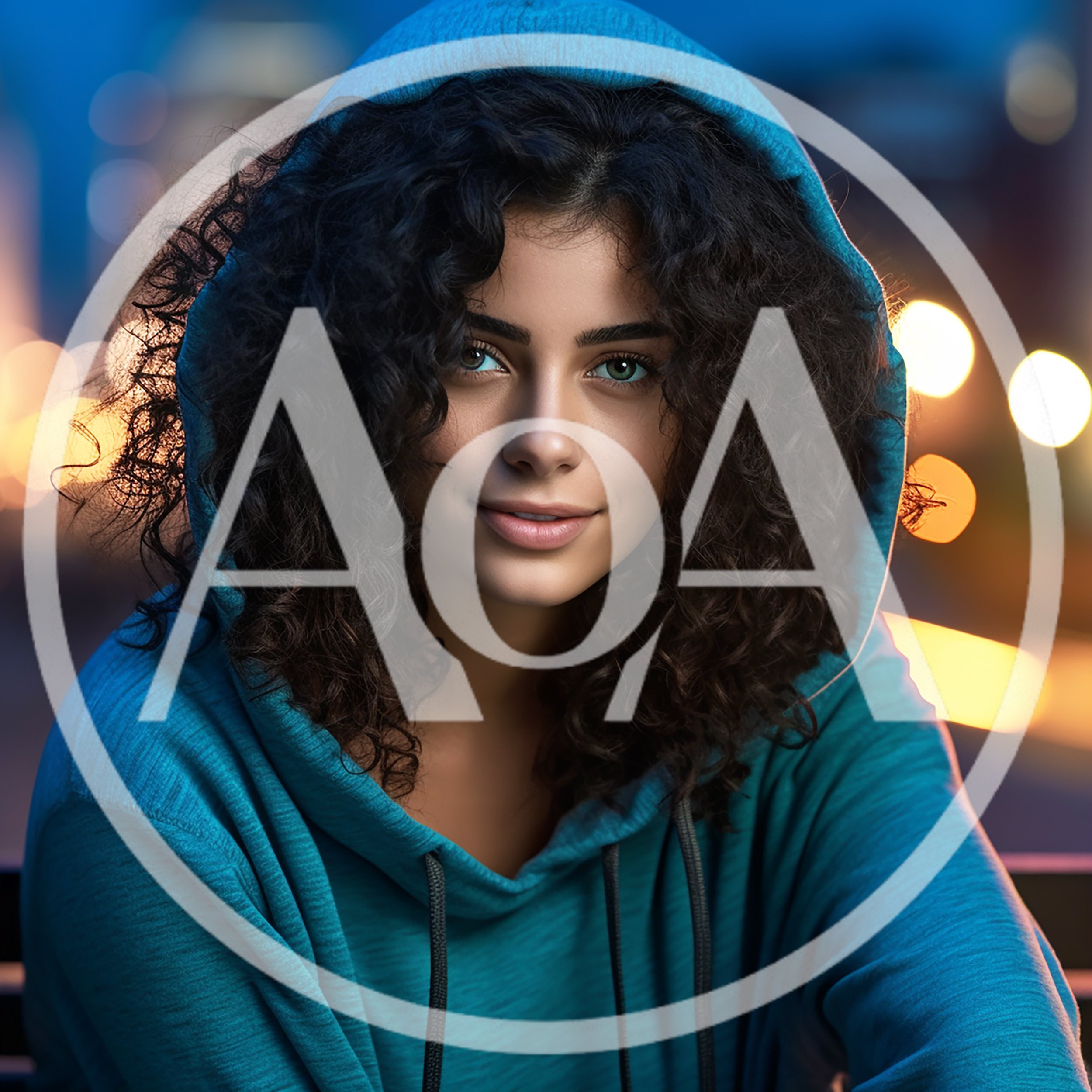 Portrait Of A Young Woman With Curly Hair In Hoodie