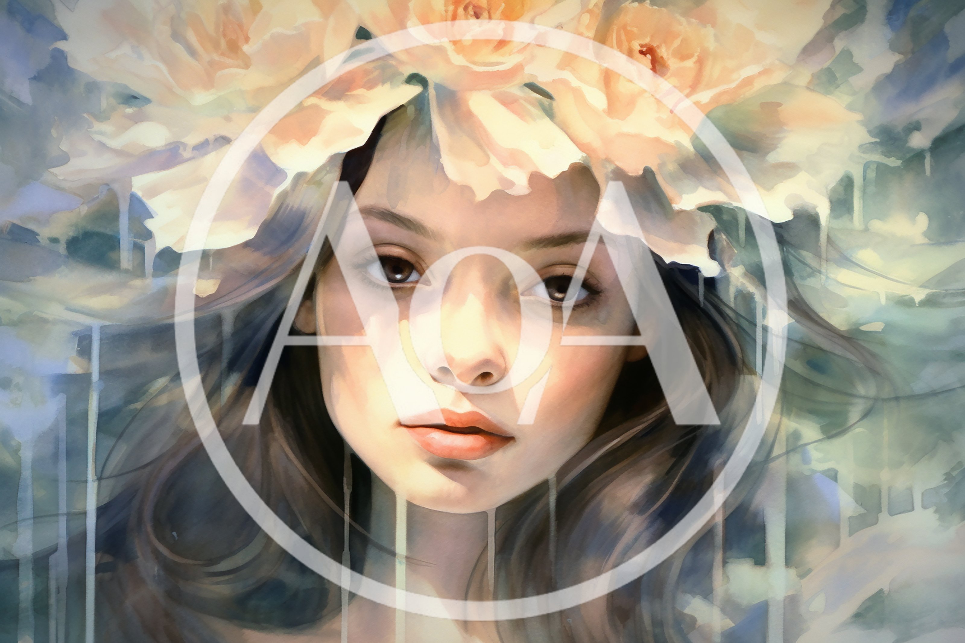 Watercolor Portrait Of A Young Woman With Floral Crown