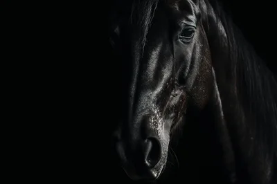 Close Up Portrait Of A Majestic Black Horse