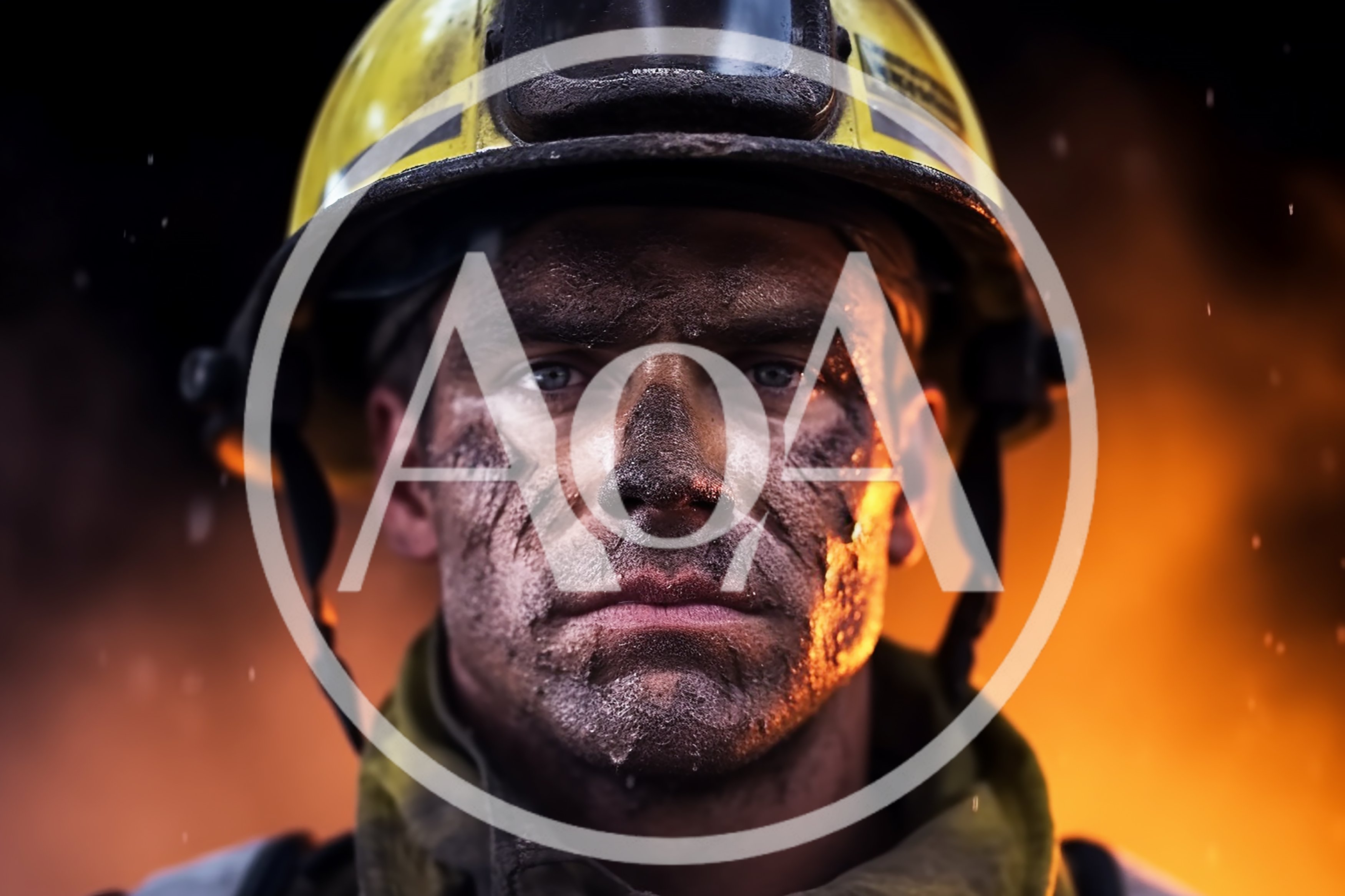 Portrait Of A Soot Covered Firefighter In Action
