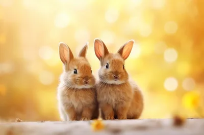 Two Cute Fluffy Bunnies Sitting Together