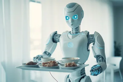 Humanoid Robot Serving Food On A Tray