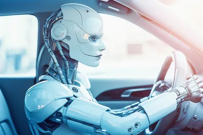 Humanoid Robot Driving A Modern Car