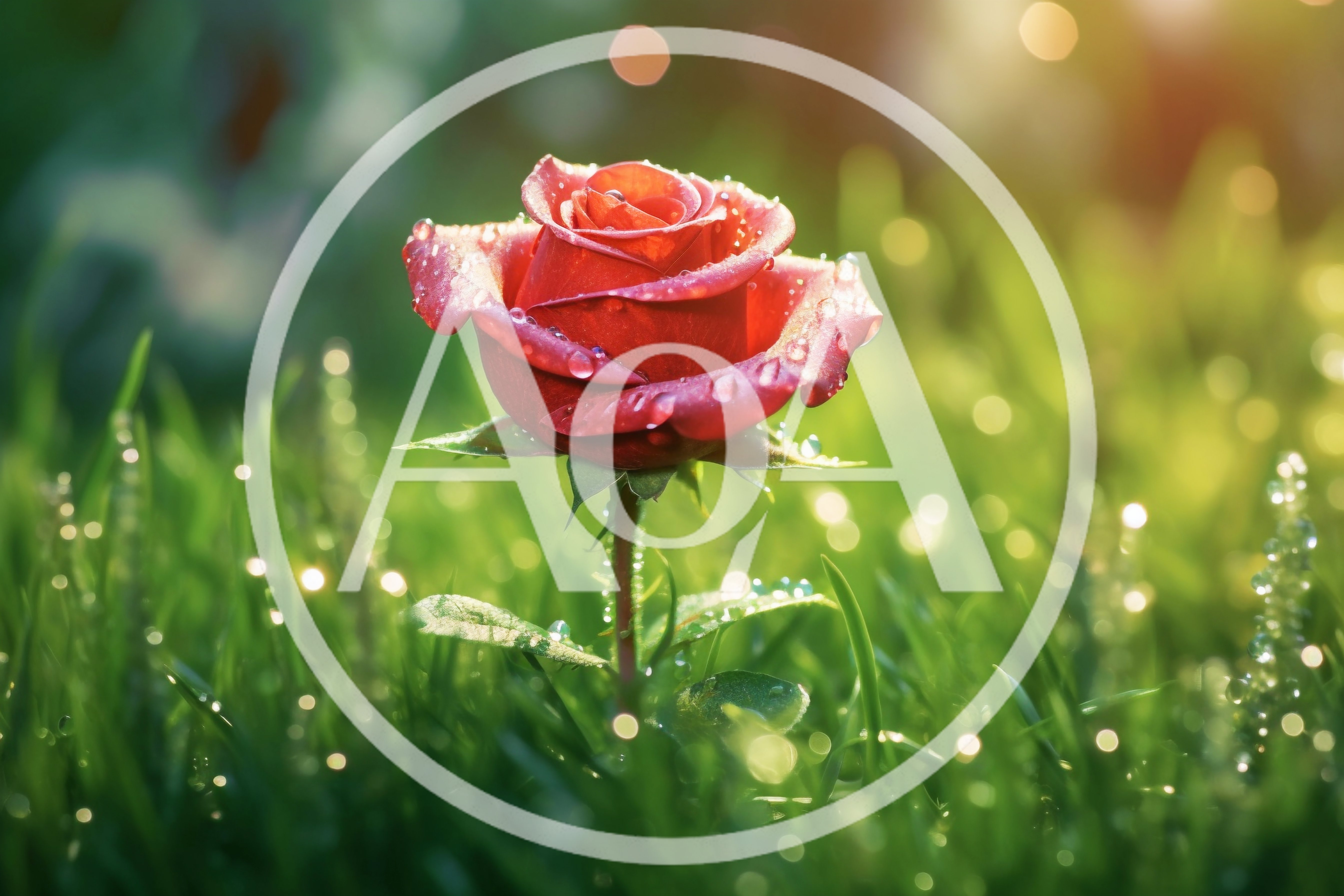 Single Red Rose With Dew Drops In Green Grass