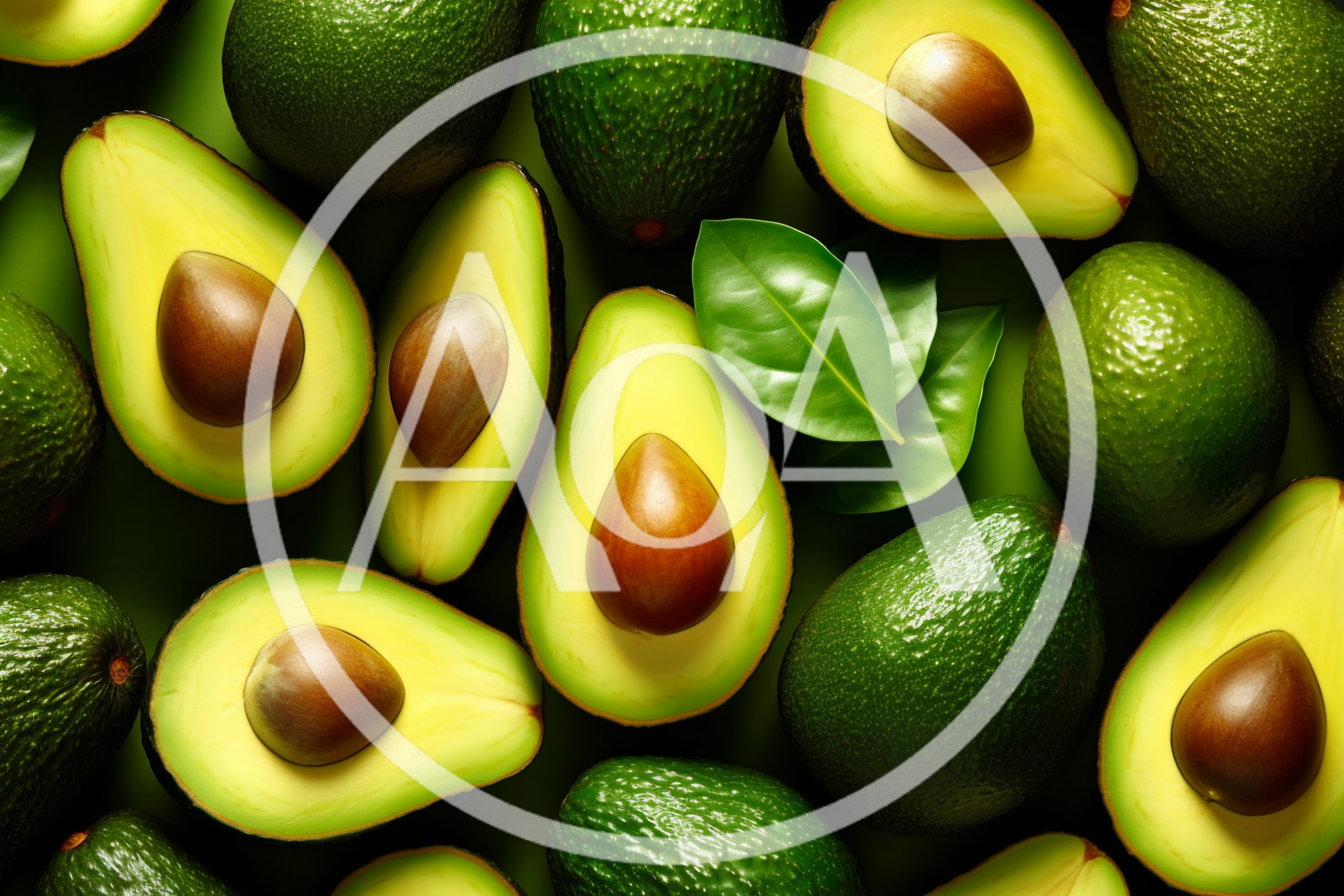 Fresh Ripe Avocados Arranged On A Green Background