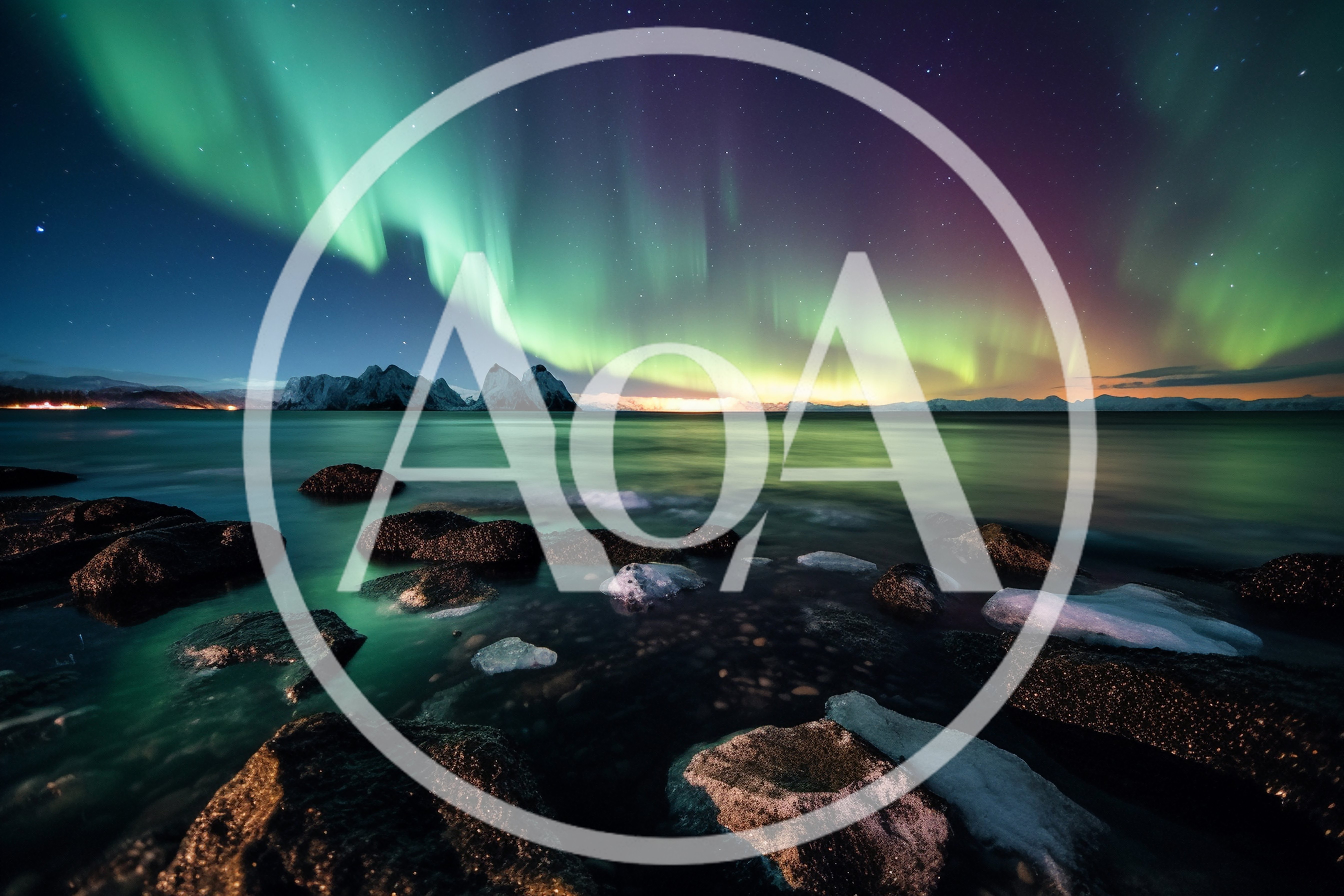 Aurora Borealis Over Snowy Mountains And Rocky Coastline
