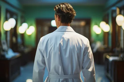 Doctor In White Lab Coat Standing In Hospital Hallway