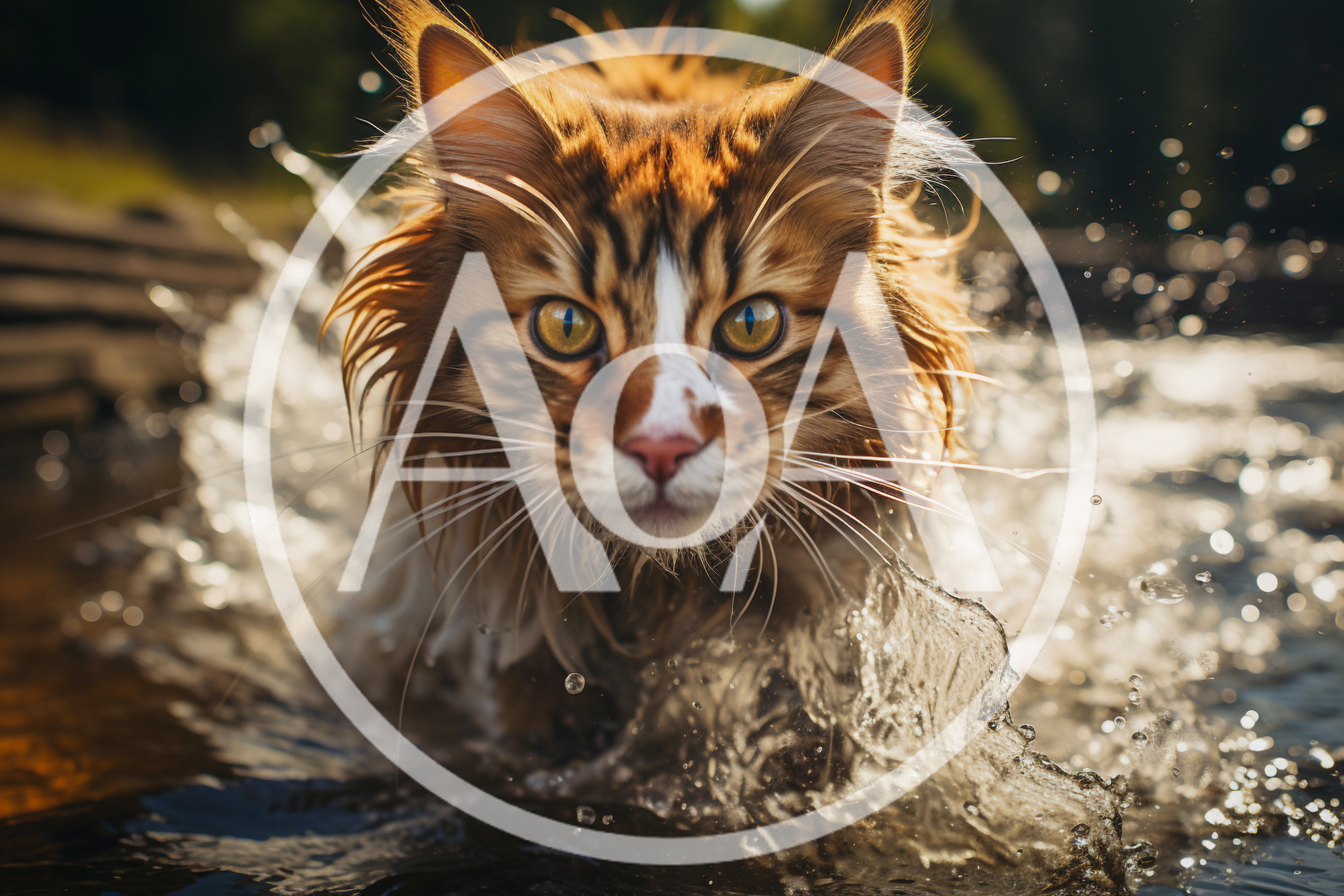 Maine Coon Cat Running Through Shallow Water