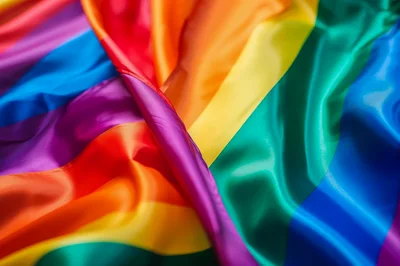 Close Up Of Wavy Rainbow Pride Flag Fabric