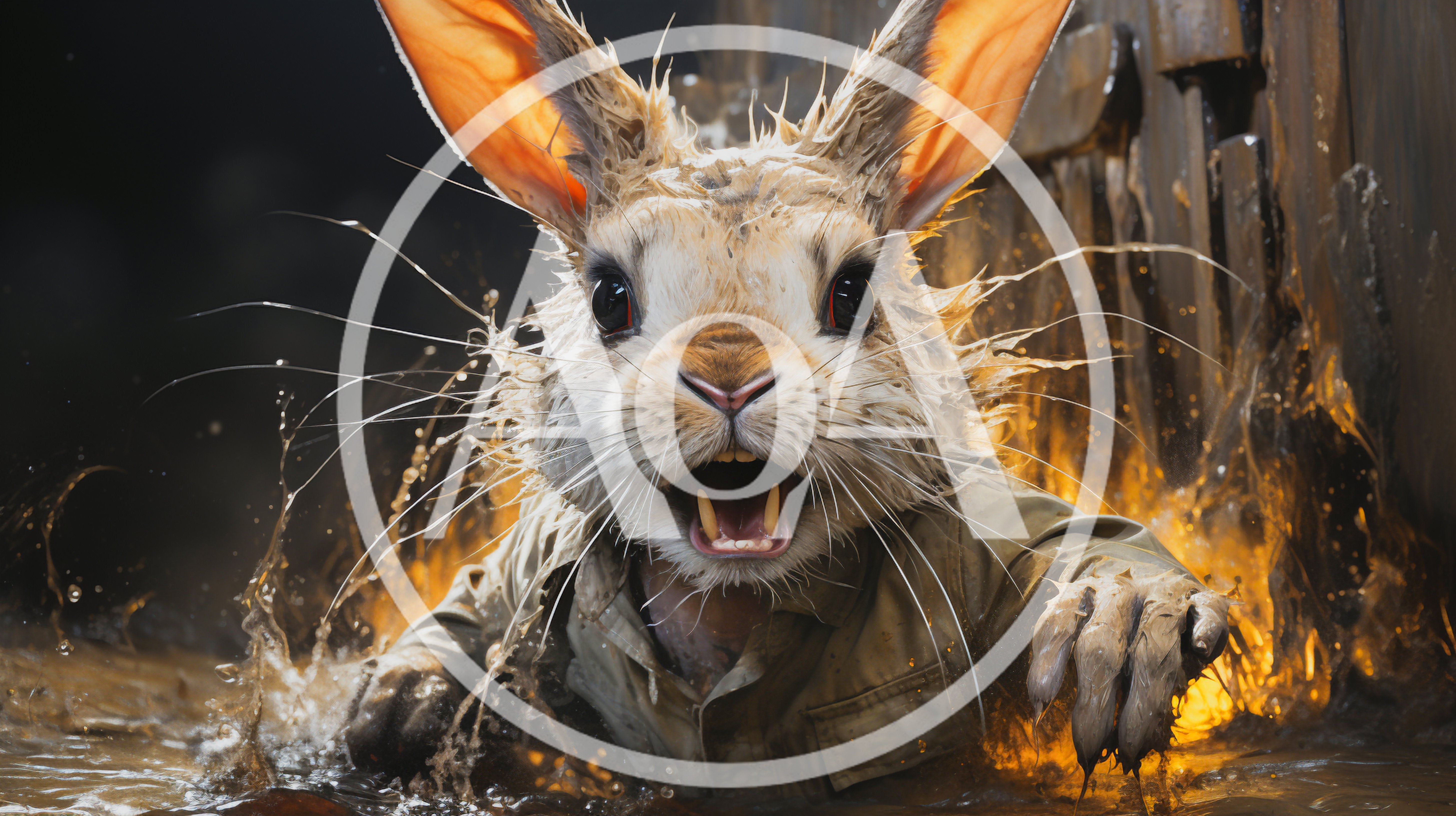 Fierce Anthropomorphic Rabbit Emerging From Muddy Water
