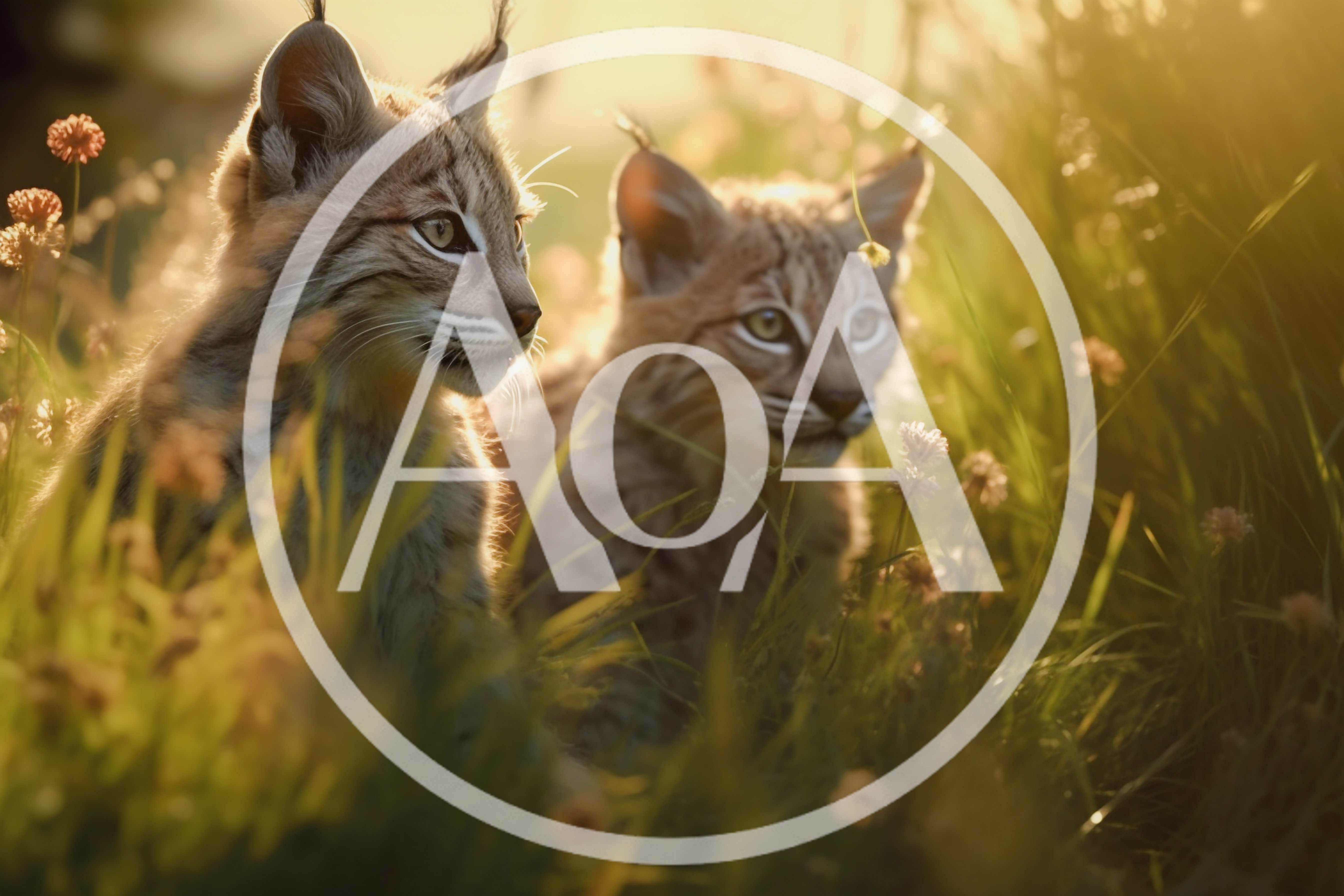 Two Young Lynx Kittens Sitting In A Grassy Meadow