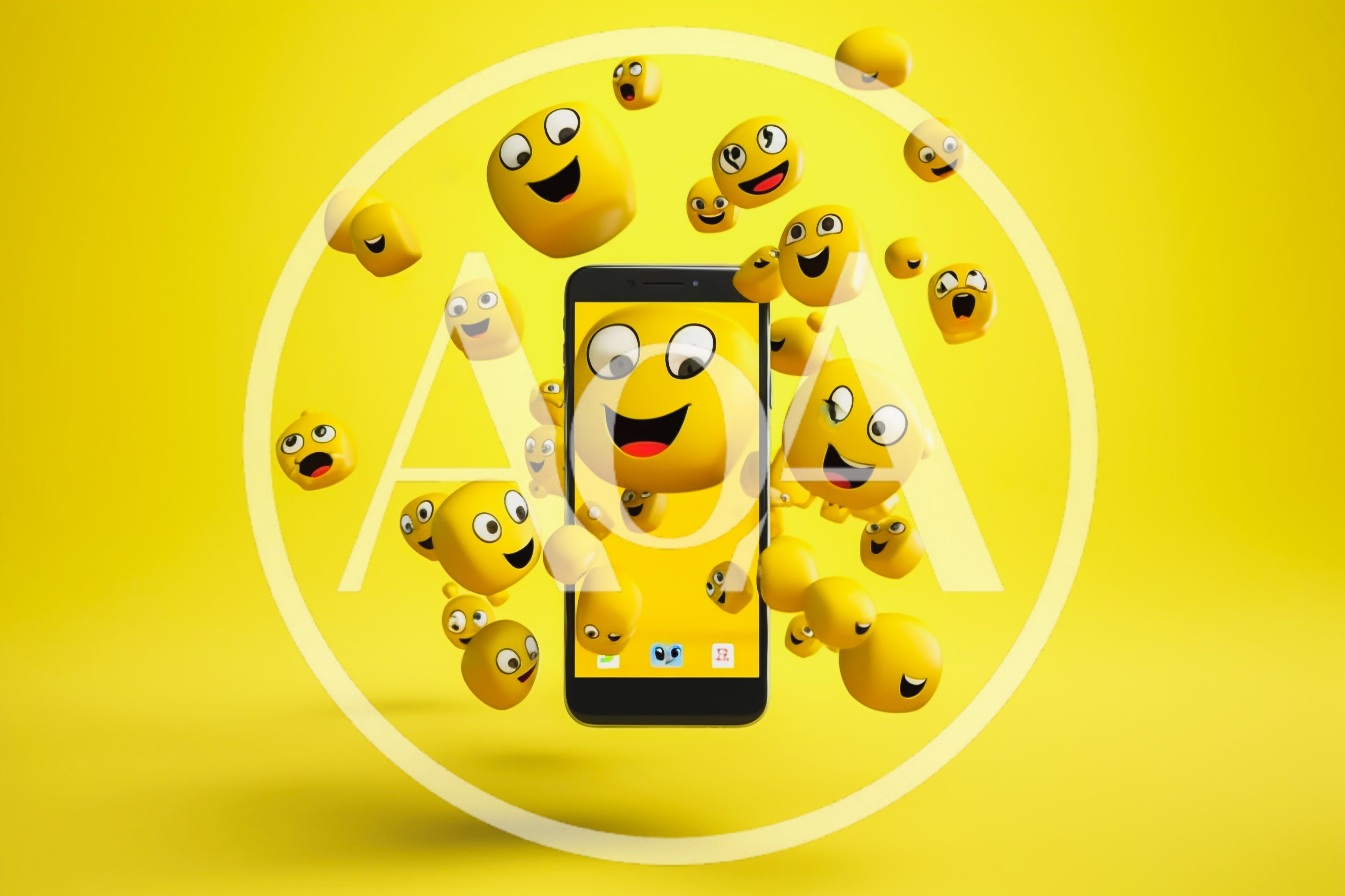 Smartphone Surrounded by Floating 3D Emoji Characters
