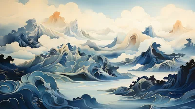 Stylized Digital Illustration Of Abstract Mountainous Landscape