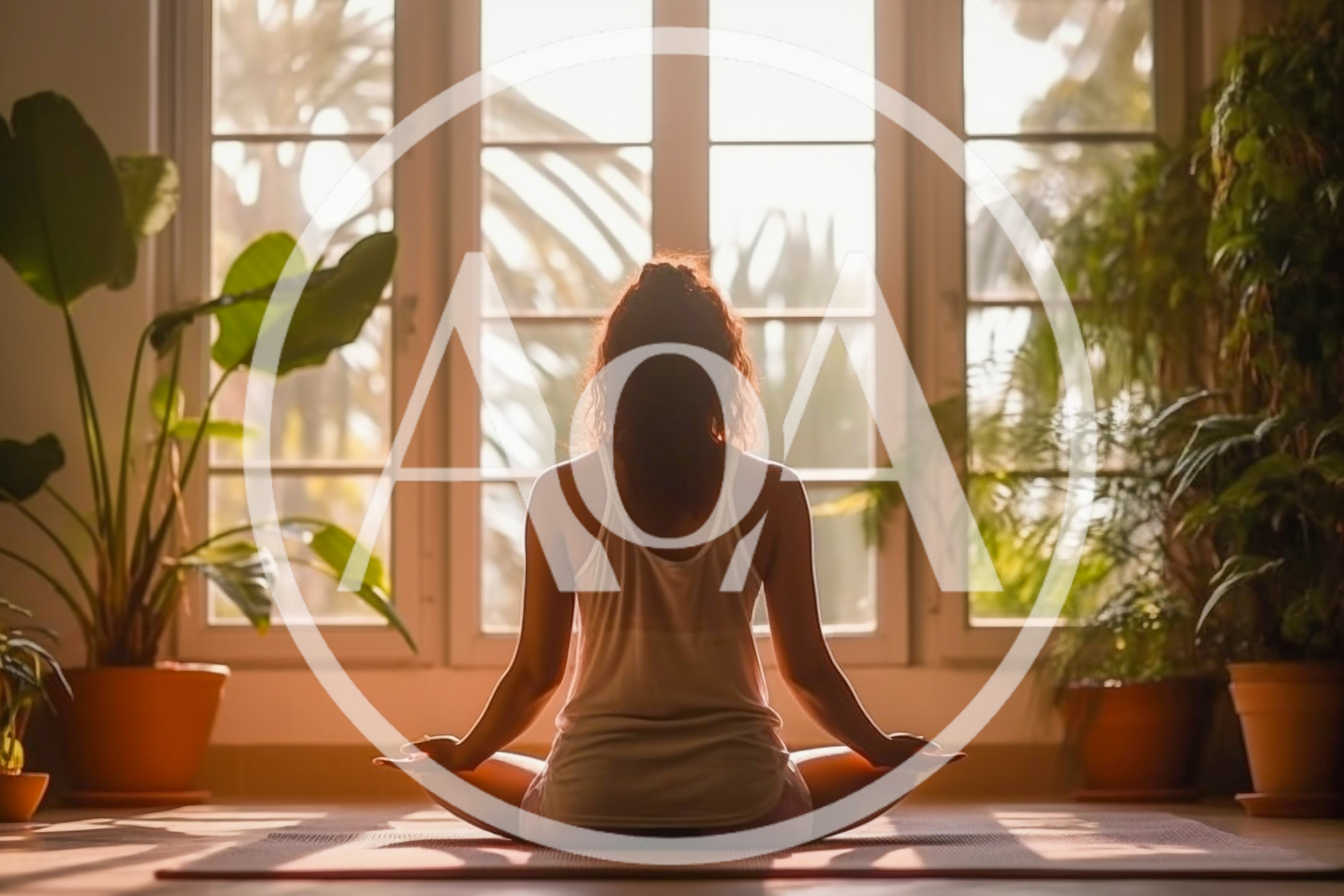 Woman Practicing Yoga Meditation In Sunlit Room