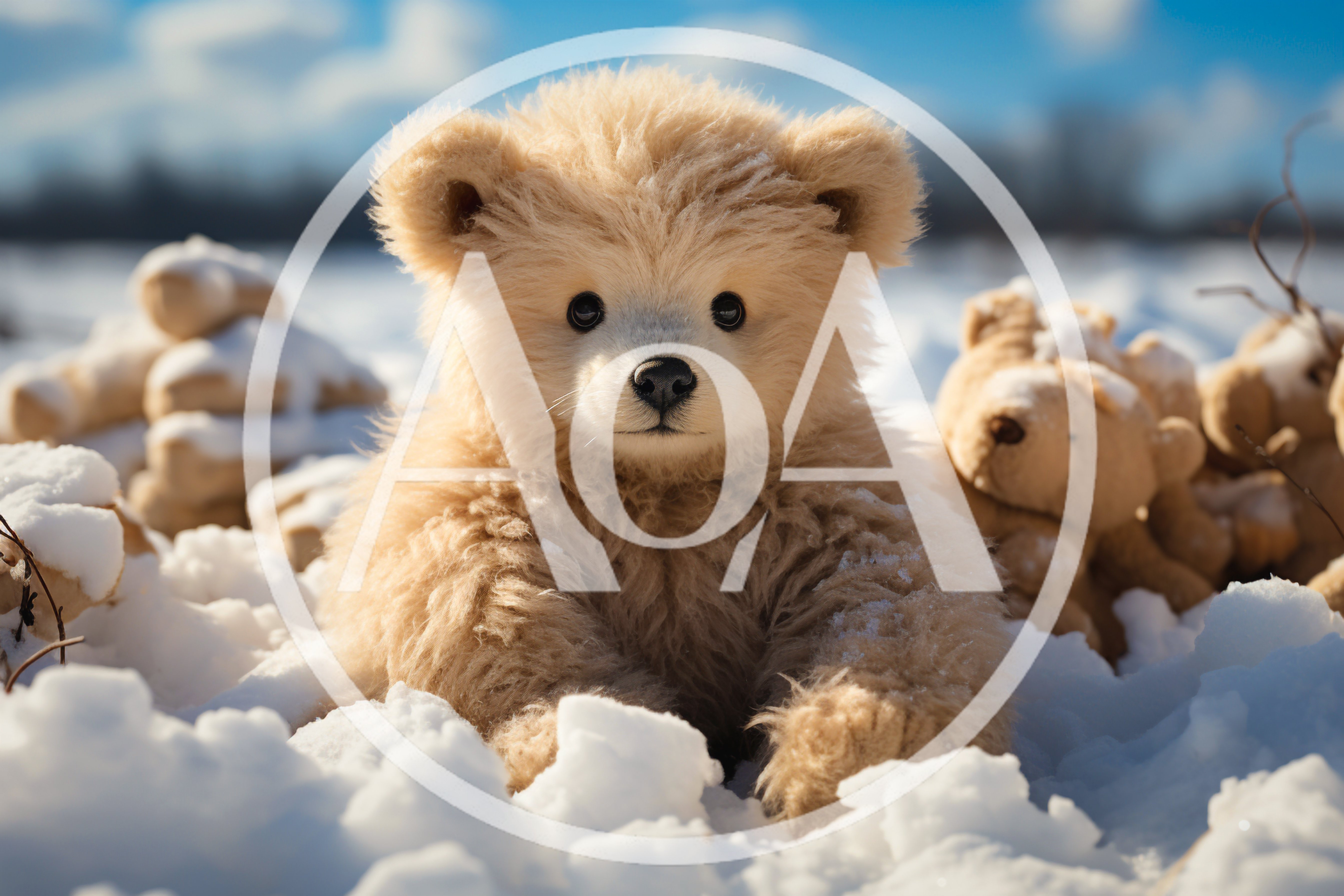 Fluffy Teddy Bear Sitting In Deep Winter Snow