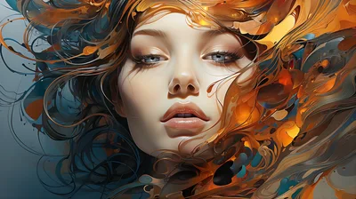 Surreal Portrait Of A Woman With Abstract Liquid Hair