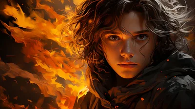 Portrait Of A Young Person Amidst Intense Flames