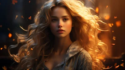 Portrait Of A Young Woman With Flowing Blonde Hair