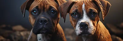 Two Adorable Boxer Puppies Looking At Camera