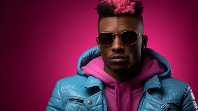 Stylish Young Man With Pink Hair And Blue Jacket