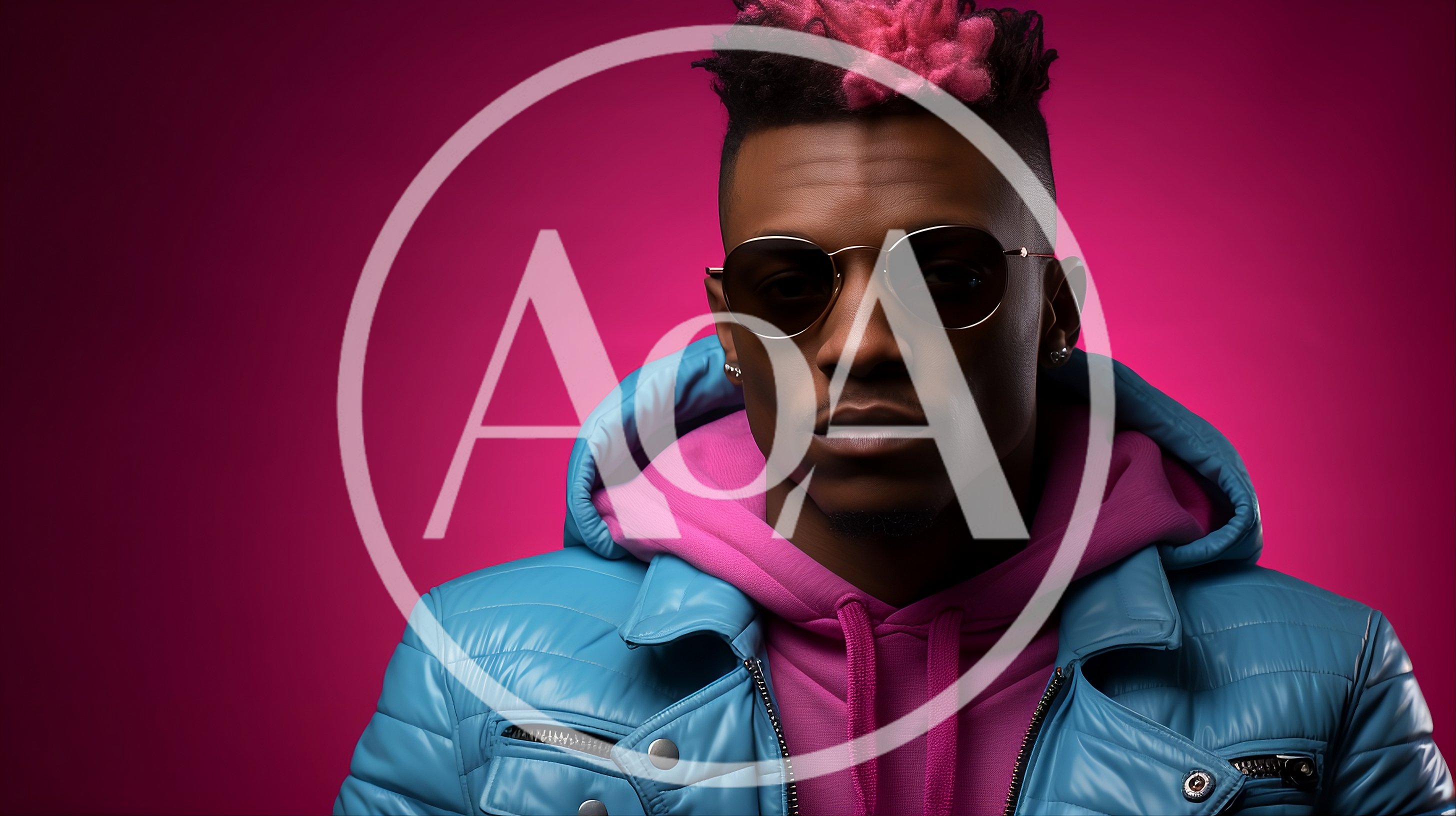 Stylish Young Man With Pink Hair And Blue Jacket