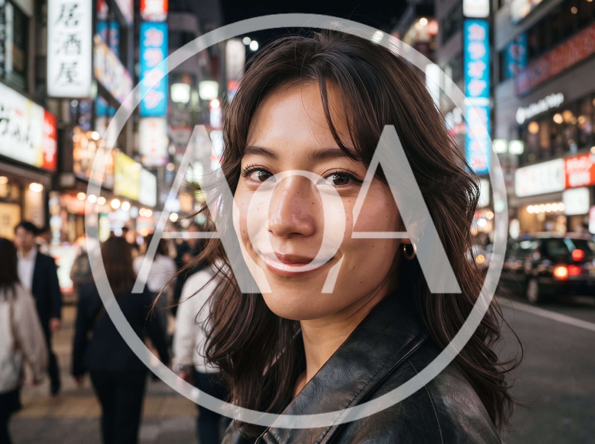 Young Japanese Woman Smiling In Busy Tokyo Street