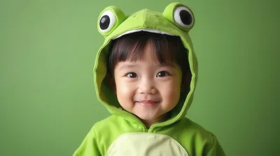 Toddler Wearing A Cute Green Frog Costume