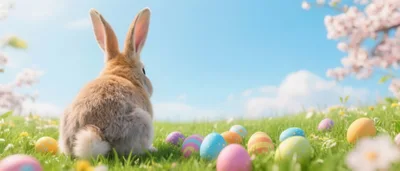 Easter Bunny Sitting in a Sunny Spring Meadow
