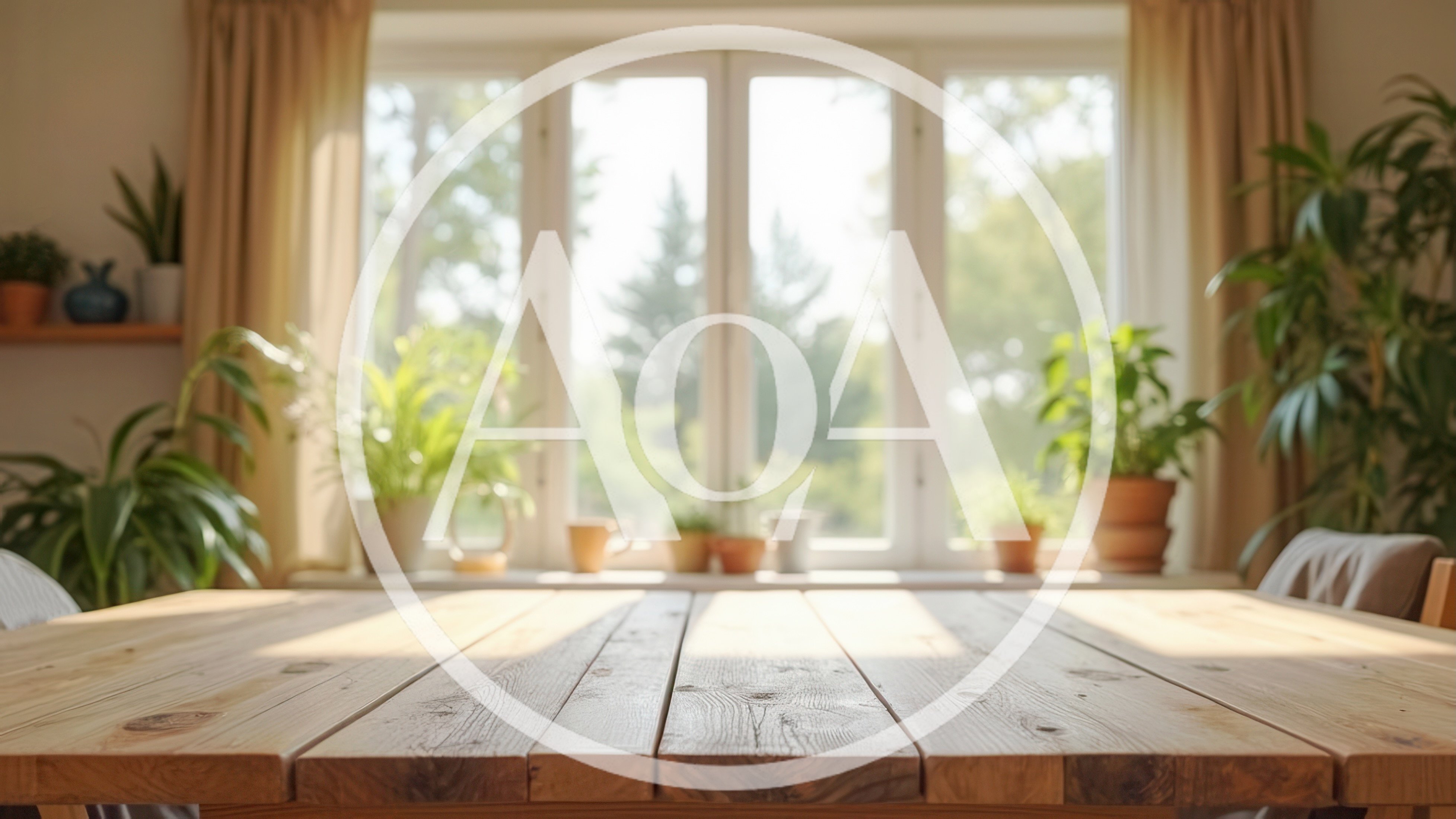 Wooden Dining Table In Sunlit Living Room