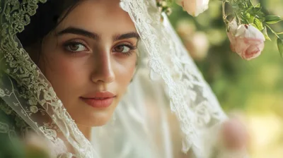 Portrait Of A Beautiful Bride With Lace Veil
