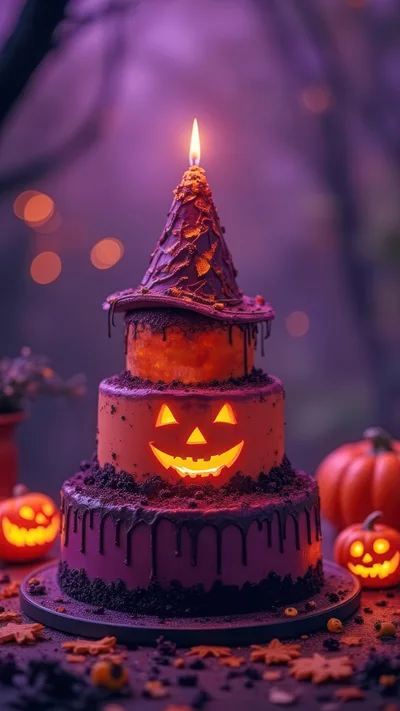 Halloween Themed Three Tiered Jack O Lantern Cake