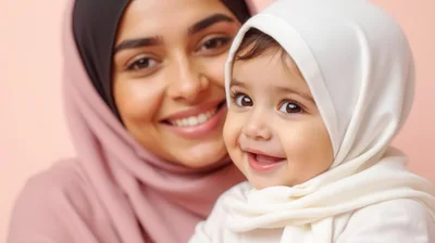 Smiling Mother and Baby Wearing Hijabs