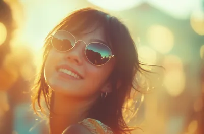 Young Woman Smiling Outdoors During Golden Hour