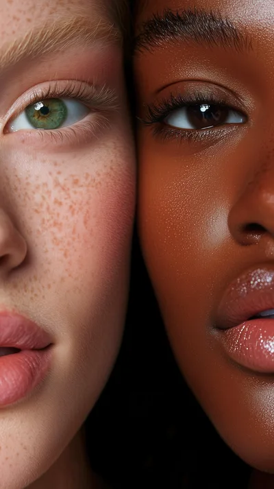 Close Up Portrait Of Two Women With Contrasting Skin