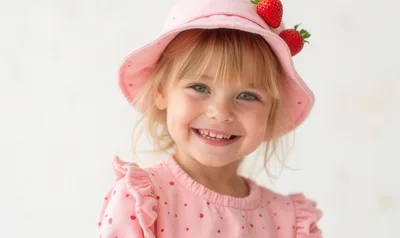 Happy Little Girl Wearing Strawberry Hat
