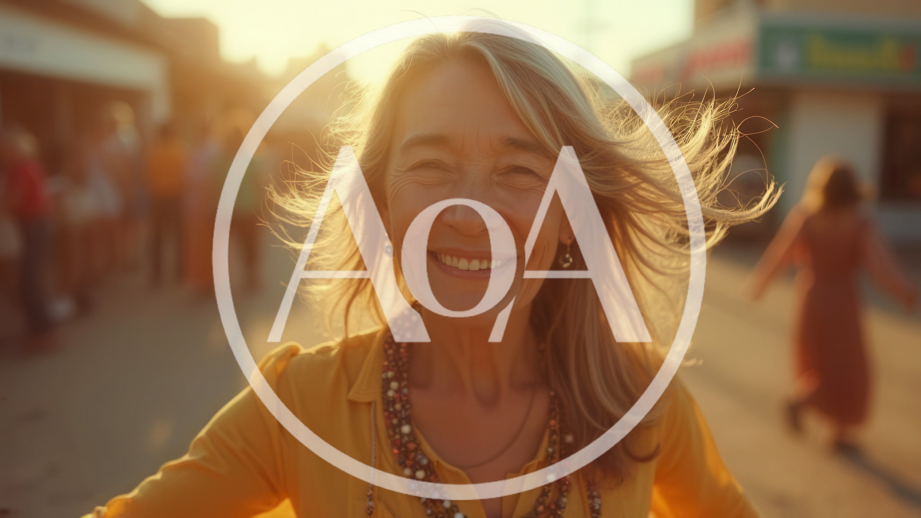 Happy Mature Woman Smiling Outdoors During Golden Hour